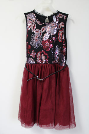 Knit Works Maroon Tulle Sequined Dress | 14