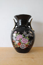 Black Floral Japanese Ceramic Vase | 8.5"