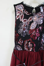 Knit Works Maroon Tulle Sequined Dress | 14