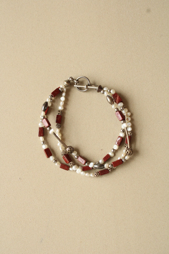 Red Jasper & Freshwater Pearl Toggle Clasp Bracelet