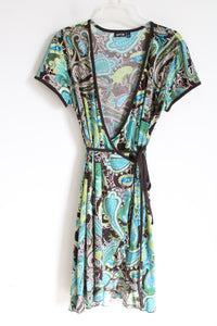 APT.9 Green Brown Paisley Wrap Dress | L