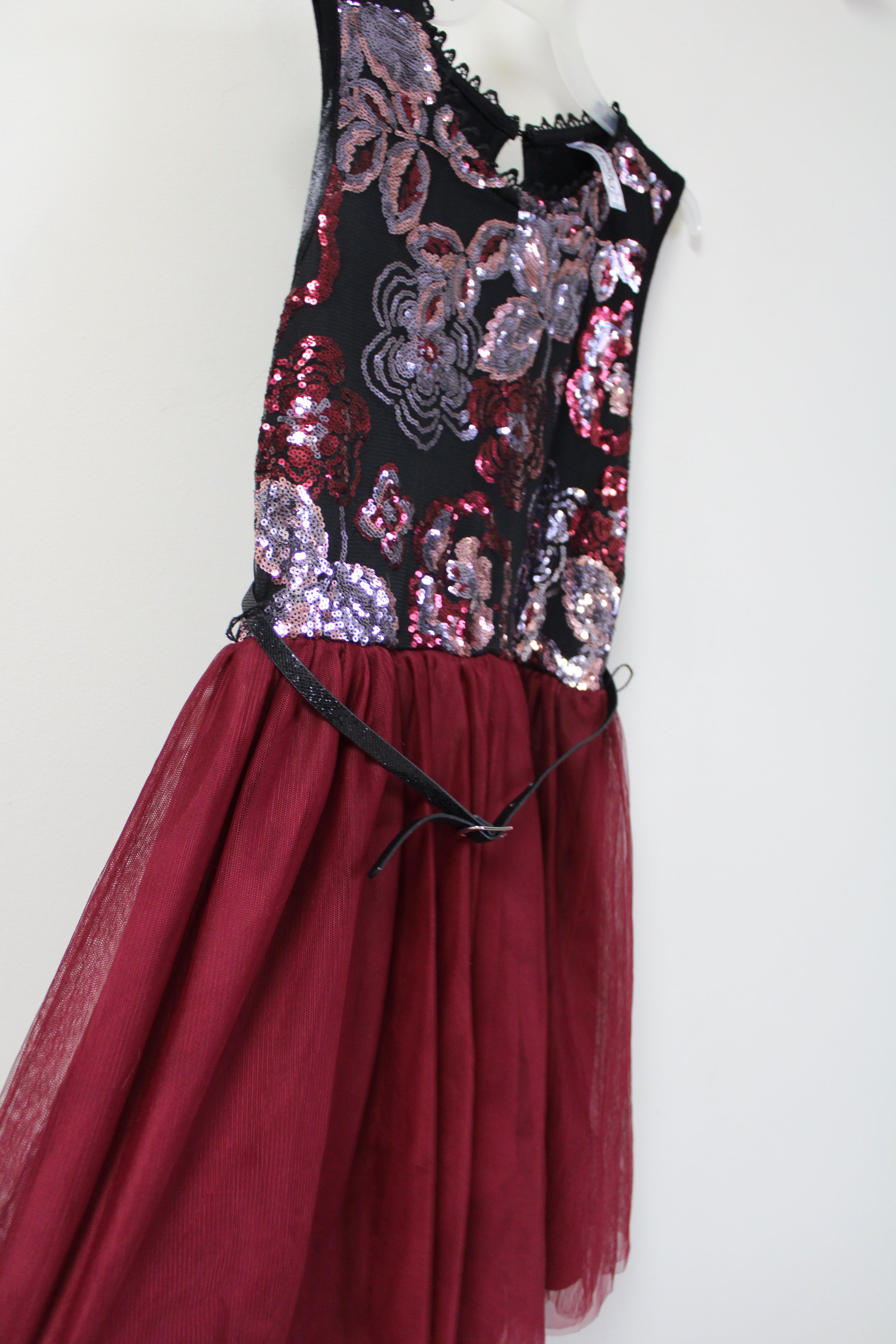 Knit Works Maroon Tulle Sequined Dress | 14
