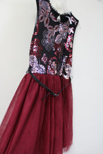 Knit Works Maroon Tulle Sequined Dress | 14