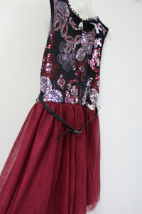 Knit Works Maroon Tulle Sequined Dress | 14
