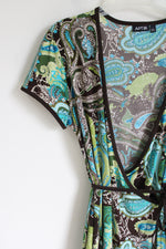 APT.9 Green Brown Paisley Wrap Dress | L