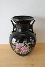 Black Floral Japanese Ceramic Vase | 8.5"