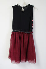 Knit Works Maroon Tulle Sequined Dress | 14
