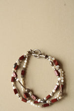 Red Jasper & Freshwater Pearl Toggle Clasp Bracelet