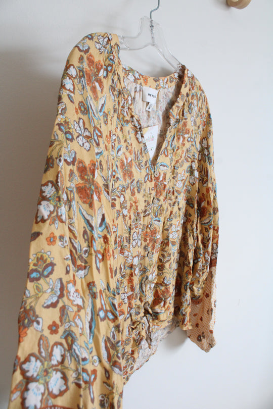 NEW Heyson Yellow Blue & Orange Floral Patterned Button Down Top | S