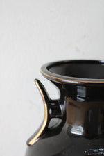 Black Floral Japanese Ceramic Vase | 8.5"