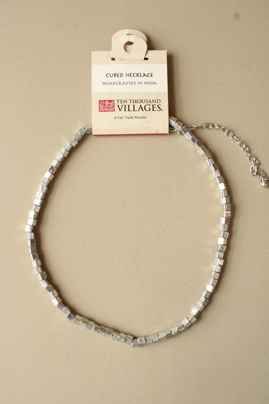 NEW Ten Thousand Villages Cubed Silver Necklace