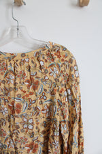 NEW Heyson Yellow Blue & Orange Floral Patterned Button Down Top | S