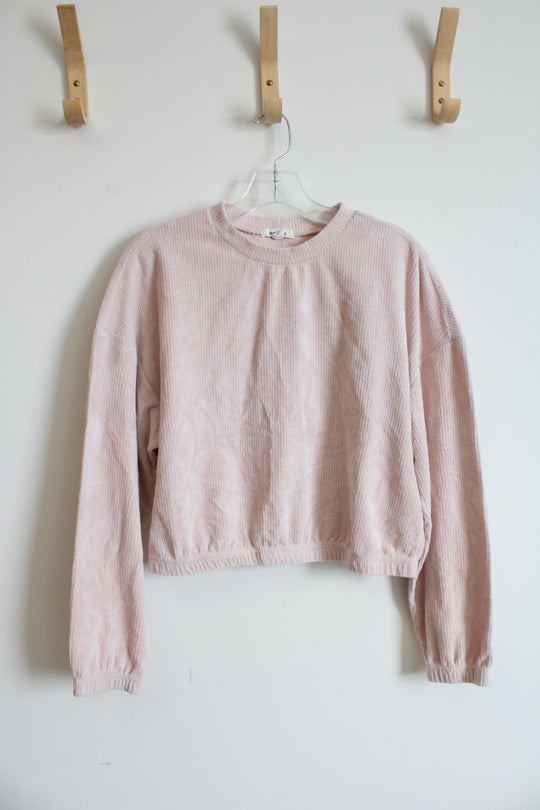 Garage Light Pink Ribbed Terry Cropped Long Sleeved Top | M