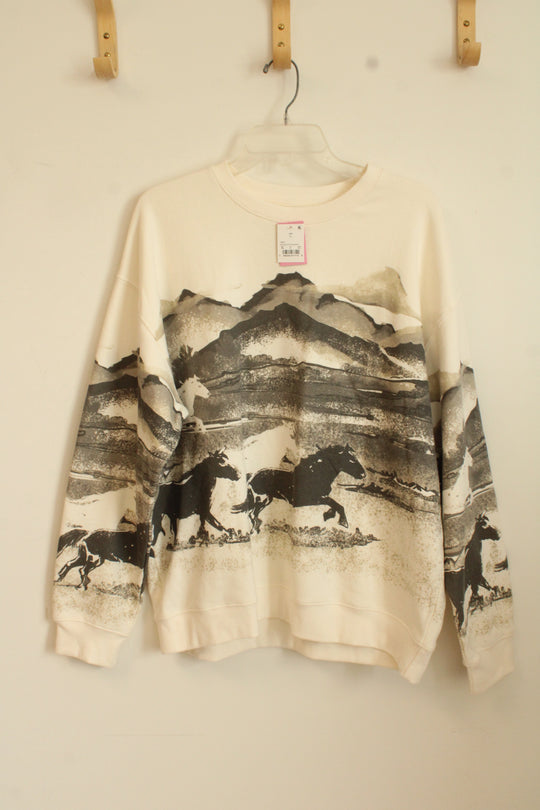 NEW Goody Two Sleeves Mountain and Horse Crewneck Sweatshirt | L