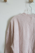 Garage Light Pink Ribbed Terry Cropped Long Sleeved Top | M