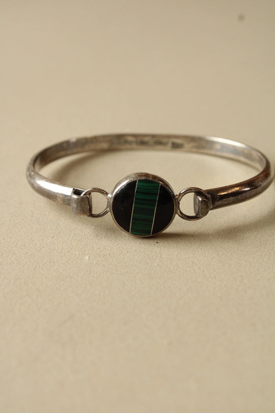 Turquoise & Onyx Sterling Silver Bangle Bracelet