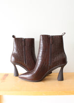 Cole Haan Grand Ambition York Brown Croc Embossed Leather Boots | Size 9.5