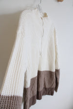 NEW Talbots Cream & Brown 1/4 Zip Tunic Sweater | L