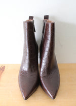 Cole Haan Grand Ambition York Brown Croc Embossed Leather Boots | Size 9.5