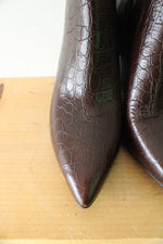 Cole Haan Grand Ambition York Brown Croc Embossed Leather Boots | Size 9.5