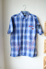 Bugle Boy Jean Company Blue Plaid Button Down Short Sleeved Shirt | M