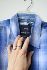 Bugle Boy Jean Company Blue Plaid Button Down Short Sleeved Shirt | M