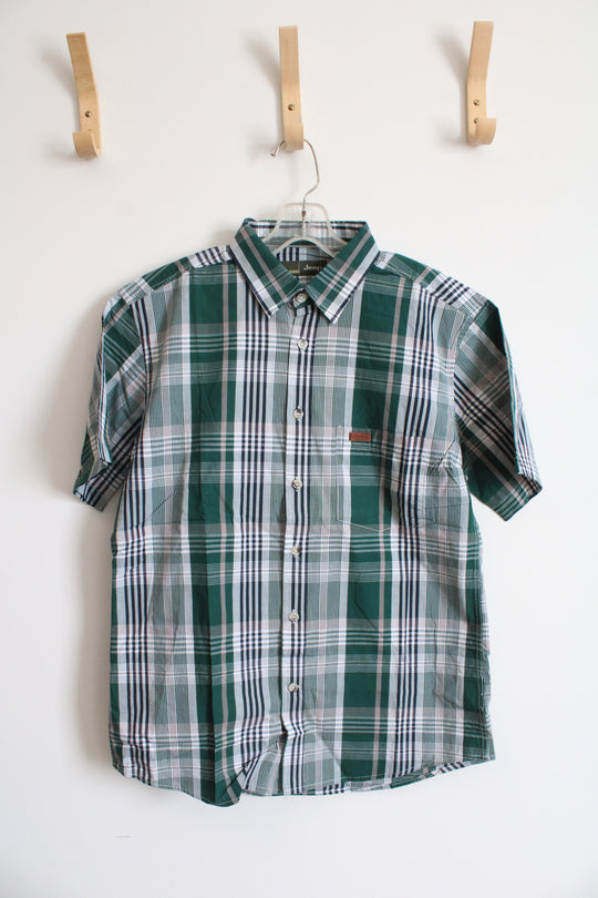 Jeep Green Blue Gray & White Plaid Button Down Shirt | L