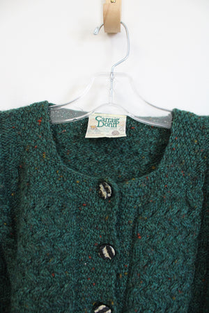 Carraig Donn Aran Green Knit Wool Cardigan | L