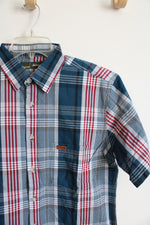 Jeep Red Blue White & Gray Plaid Button Down Shirt | L