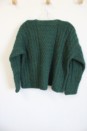 Carraig Donn Aran Green Knit Wool Cardigan | L
