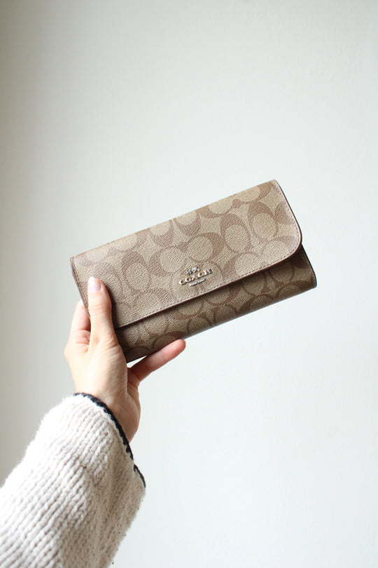 Coach Khaki Saddle Signature Large Wallet & Checkbook