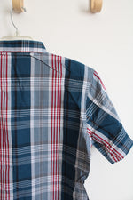 Jeep Red Blue White & Gray Plaid Button Down Shirt | L
