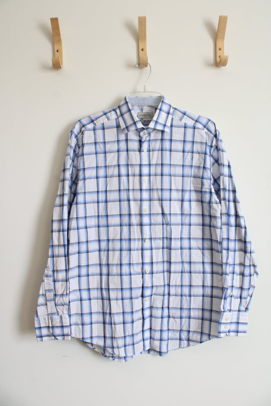 Jack Stone Blue White & Gray Plaid Button Down Shirt | M