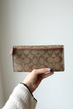 Coach Khaki Saddle Signature Large Wallet & Checkbook