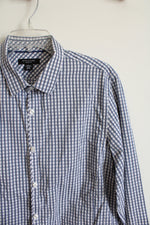 Structure Slim Fit Blue & White Plaid Button Down Shirt | L