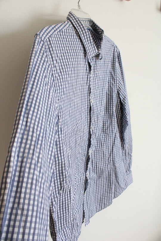 Structure Slim Fit Blue & White Plaid Button Down Shirt | L