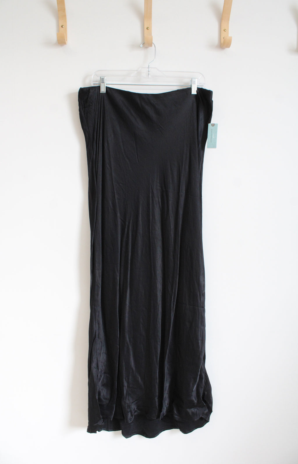 NEW Anthropologie Plus Black Satin Slip Skirt | 1X