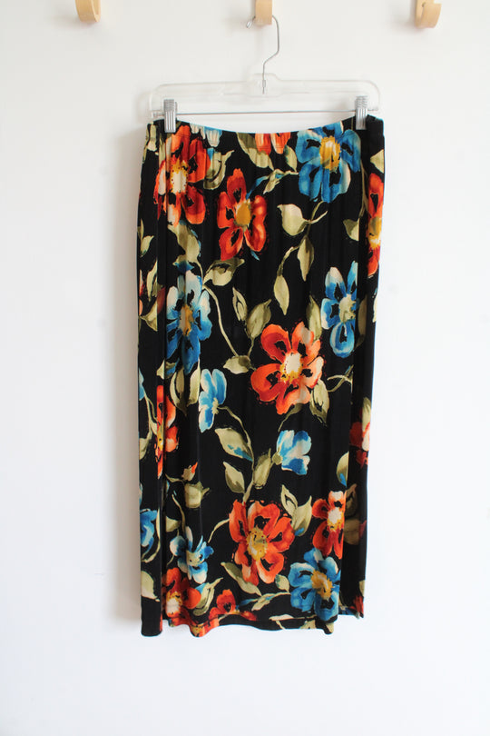 Alfred Dunner Black Floral Stretch Y2K Skirt | L Petite
