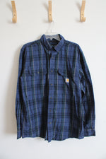 Carhartt Loose Fit Blue Black & Green Plaid Button Down Shirt | M