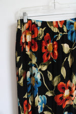 Alfred Dunner Black Floral Stretch Y2K Skirt | L Petite