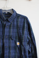 Carhartt Loose Fit Blue Black & Green Plaid Button Down Shirt | M