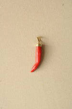 Red Coral Cornicello Italian Horn 18K Yellow Gold Pendant