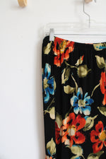 Alfred Dunner Black Floral Stretch Y2K Skirt | L Petite
