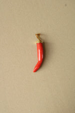 Red Coral Cornicello Italian Horn 18K Yellow Gold Pendant