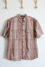 Carhartt Loose Fit Brown Orange & Gray Plaid Button Down Shirt | M