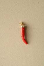 Red Coral Cornicello Italian Horn 18K Yellow Gold Pendant