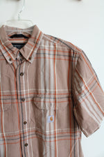 Carhartt Loose Fit Brown Orange & Gray Plaid Button Down Shirt | M
