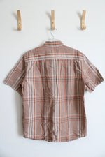 Carhartt Loose Fit Brown Orange & Gray Plaid Button Down Shirt | M