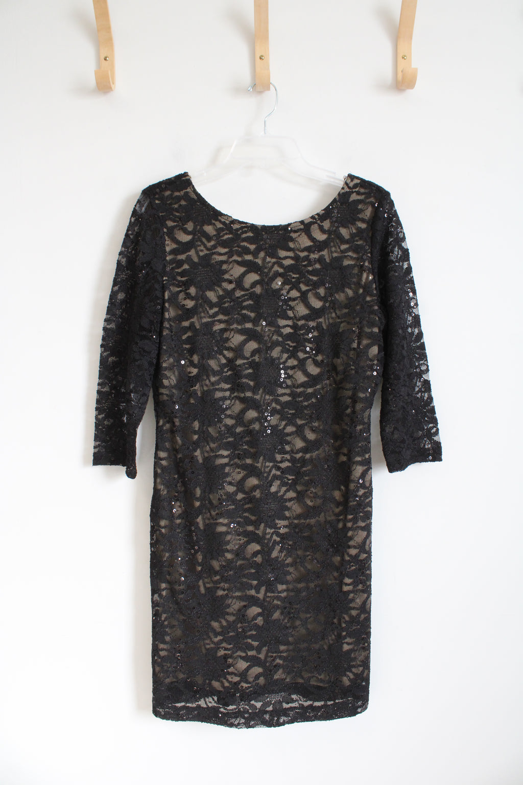 Ronni Nicole Black Sequined 3/4 Sleeve Dress | 10P