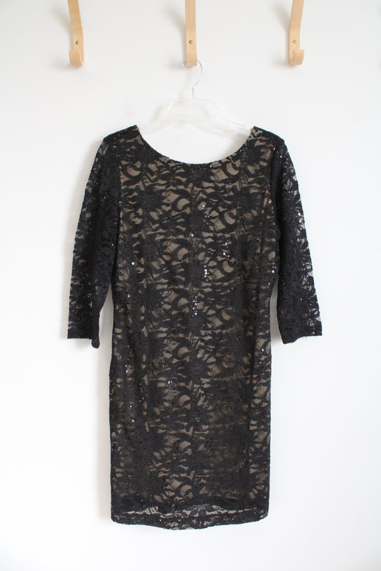 Ronni Nicole Black Sequined 3/4 Sleeve Dress | 10P